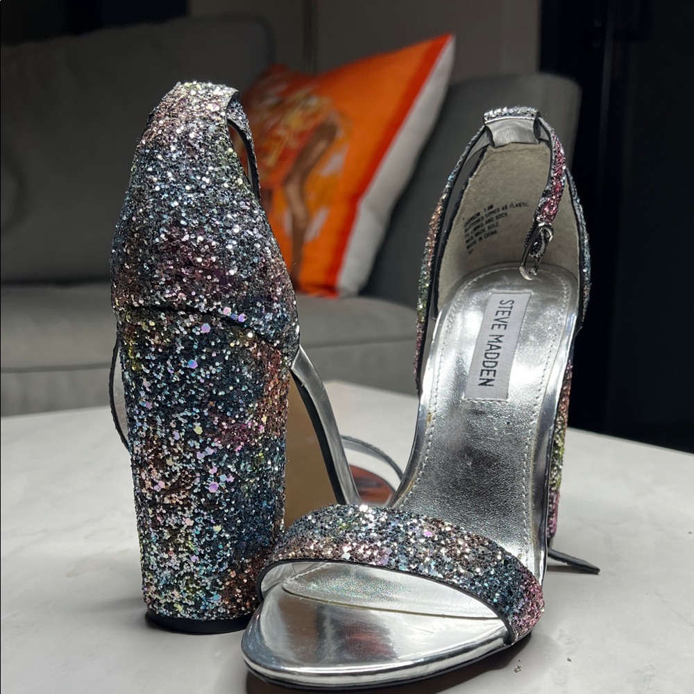 Steve Madden Glitter Heels with Silver Accents